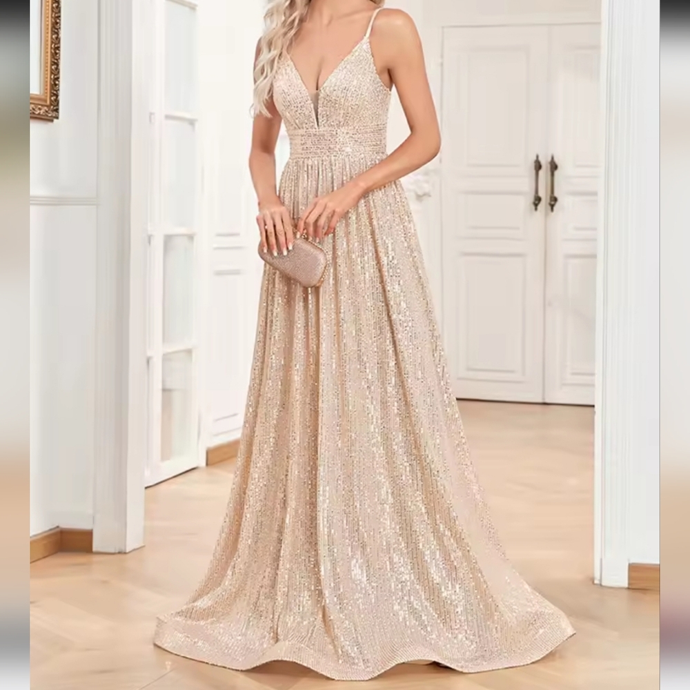 Elegant Sexy Backless Sequins Evening Dress Long Mermaid Formal Gown Women - Picture 6 of 6